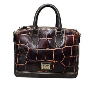 Dooney & Bourke Croc Embossed Tortoise Leather Cognac Mini Handheld Bag COA